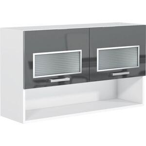 IMPACT FURNITURE 1000 Kitchen Wall Unit Glass Diaply Cabinet Cupboard 100cm Grey Gloss/White Shelf Luxe - Grey High Gloss