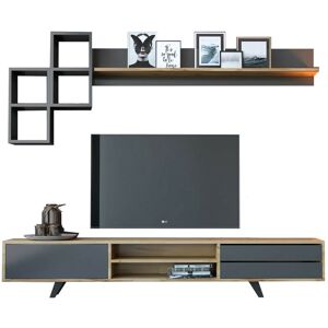 EVUHOME Malmo tv Entertainment Cabinet / Shelving / Oak, Anthracite - Oak-Anthracite