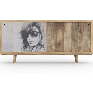 PRIVATEFLOOR Wooden Sideboard - Vintage Design - Woman Drawing - Lucil Natural wood Solid wood, Mango wood - Natural wood