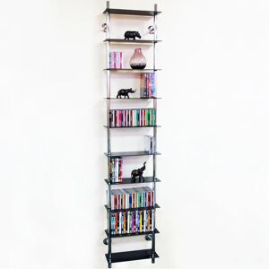 WATSONS Maxwell - Wall Mounted 10 Tier Glass 300 cd / 200 dvd / Blu-ray Storage Shelf - Black - Chrome / Black