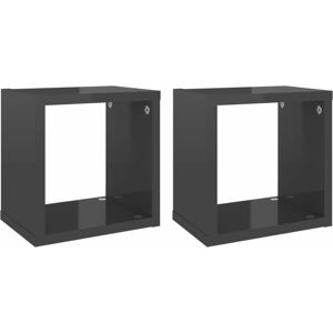 Berkfield Home - Mayfair Wall Cube Shelves 2 pcs High Gloss Grey 22x15x22 cm