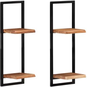 Berkfield Home - Mayfair Wall Shelves 2 pcs 25x25x75 cm Solid Wood Acacia and Steel