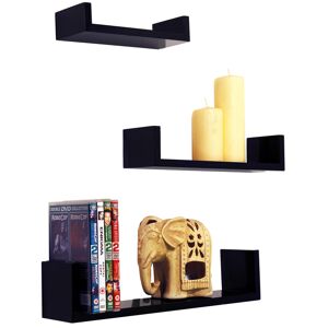 Watsons - melody - Wall Mounted Floating Gloss Display Storage Shelves - Set of 3 - Black - Black