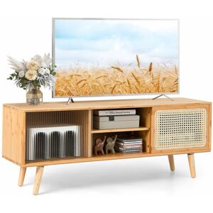 COSTWAY Mid Century Modern tv Stand for TVs up to 55¡¯¡¯ Bamboo Entertainment Center