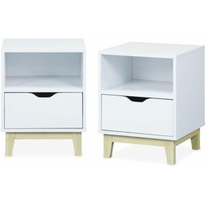 Sweeek - Minimalist Scandi-style pair of bedside tables, 40x39x52cm - Floki - White - White