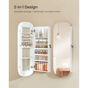 SONGMICS Mirror with Storage, led Mirror Jewellery Cabinet Wall/Door Mounted, Lockable Rounded Wide Mirror Cabinet, with Interior Mirror, 10 x 42 x 108 cm,