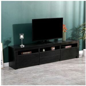 MMT FURNITURE DESIGNS LTD Mmt Furniture Black Modern tv Stand Cabinet Gloss Matt Unit with led Lights -with Drawer for up to 90 inch TV's 200cm