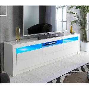 MMT FURNITURE DESIGNS LTD Mmt Furniture White Modern tv Stand Cabinet Gloss Matt Unit with led Lights -with Drawer for up to 90 inch TV's 200cm