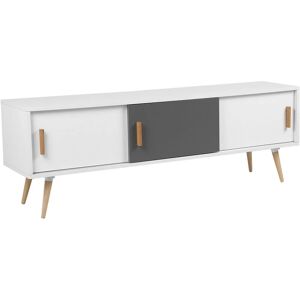 BELIANI Modern Sideboard Solid Wood tv Stand Cable Management Hole White Grey Indiana - White