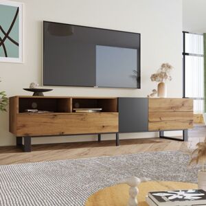 Modernluxe - Modern tv stand 180cm Natural Wood color, Media Entertainment Center with 2 Doors and 2 Drawers, 5-tier shelf, Natural