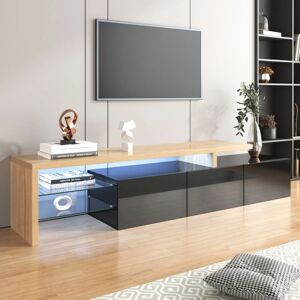 Modernluxe - Modern tv stand 197cm led tv cabinet - Glass display space - 2 drawers - Contemporary Style - Black