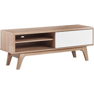 BELIANI Modern TV Stand Media Unit Light Wood Frame White Cabinet Shelf Storage Buffalo - Light Wood