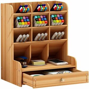 HÉLOISE Multifunctional Wooden Desk Organizer with Drawer for Home, Office or School Cherry