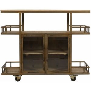 VERTY FURNITURE Natural Wood And Metal Bar Cart / Wine Trolley With Double Door Storage