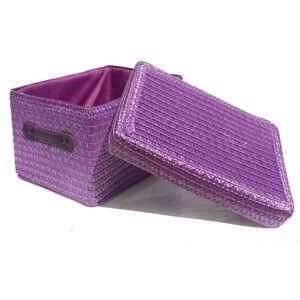 Topfurnishing - Neon Bright Colours Kids Playroom Toy Box Cupboard Storage Basket + Handle & Lid [Purple,Set of 2 Small] - Purple
