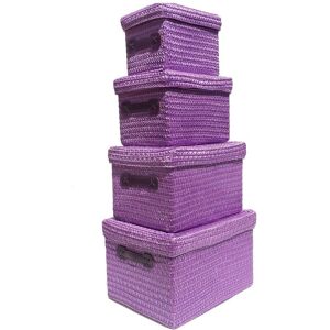 Topfurnishing - Neon Bright Colours Kids Playroom Toy Box Cupboard Storage Basket + Handle & Lid [Purple,Set of 2 Medium] - Purple