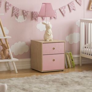 Home Discount - Neptune 2 Drawer Bedside Table Cabinet Chest Nightstand Bedroom Furniture, Pink & Oak