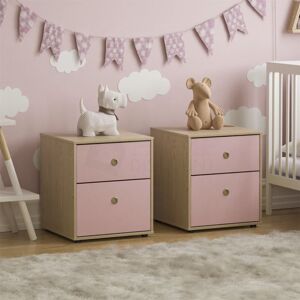 Home Discount - Neptune 2 Drawer Bedside Table Cabinet Chest Nightstand Bedroom Furniture, Set of 2, Pink & Oak