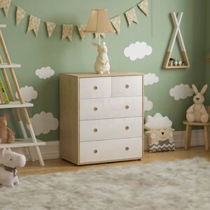 HOME DISCOUNT Neptune 5 Drawer Chest of Drawers Bedroom Storage Furniture, White & Oak