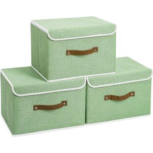 3 Pack Storage Boxes with Lids Collapsible Linen Fabric Storage Basket Bins for Towels, Books, Toys, Clothes etc. (Green, 38x25x25cm) - Green - Norcks