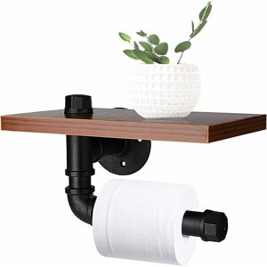 NORCKS Decorative Wall Mounted Toilet Paper Holder Shelf Toilet Roll Holder Multifunction Retro-styled Iron Pipe Wall Mount Paper Towel Rack with Wooden