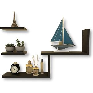 Rustic Wall Mounted Floating Shelves - Set of 6 Bathroom Shelves - Home Wall Decor Display - Black - Black - Norcks