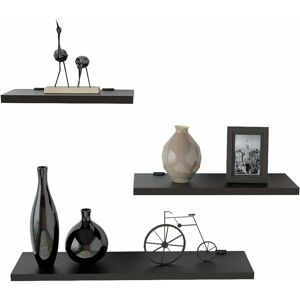 Norcks - Wall Shelves Floating Shelves Books CDs Wooden Hanging Shelf, Set of 3 (Black) - Black