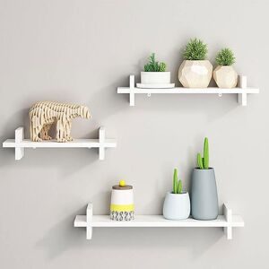 Norcks - Wall Shelves Floating Shelves Books CDs Wooden Hanging Shelf, Set of 3 (White) - White