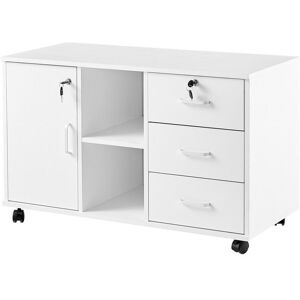 Clipop - Office File Cabinet, Wooden Lockable 3 Drawer Lateral Filing Cabinet with Open Storage Shelves, 1 Closed Storage and 5 Rolling Wheels, White