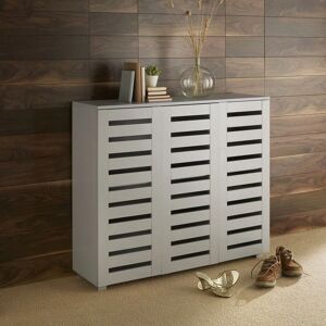 3 Door Grey Wooden Shoe Storage Cabinet Rack Stand Cupboard Slatted Doors - Grey - Oslo