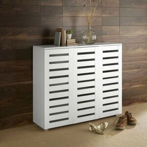 3 Door White Wooden Shoe Storage Cabinet Rack Stand Cupboard Slatted Doors - White - Oslo