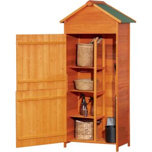 Outsunny - Wooden Garden Shed Outdoor Shelves Utility Tool Storage Cabinet Teak - Orange