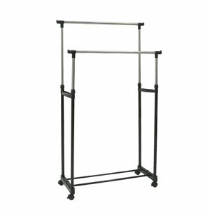 Double Clothes Rail Portable Hanging Garment Storage With Shoe Rack Shelf - Oypla