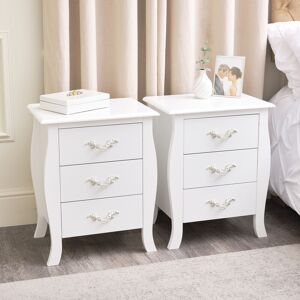 MELODY MAISON Pair of 3 Drawer Bedside Tables - Elizabeth White Range - White