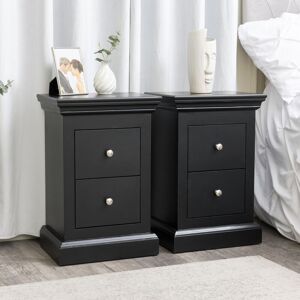 MELODY MAISON Pair of Black 2 Drawer Bedside Tables - Slimline Haxey Black Range - Black