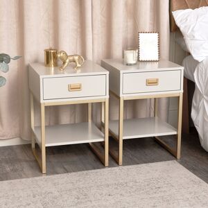 Melody Maison - Pair of One Drawer Bedside Tables - Elle Stone Range - Stone, Taupe, Beige, Gold