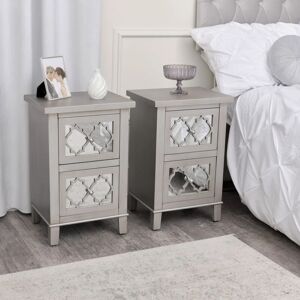 Melody Maison - Pair of Silver Mirrored Bedside Tables - Sabrina Silver Range - Antique Silver, Champagne, Mirrored