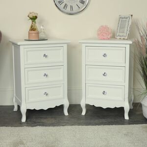 Melody Maison - Pair of White 3 Drawer Bedside Tables - Victoria Range - White