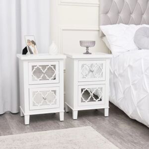 MELODY MAISON Pair of White Mirrored Bedside Tables - Sabrina White Range - White, Mirrored, Silver