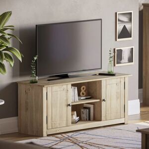 HOME DISCOUNT Panama Solid Pine TV Unit 2 Door 1 Shelf Cabinet Stand Storage Unit