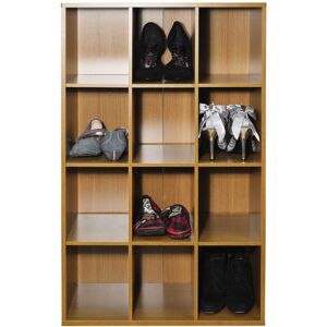 WATSONS Pigeon hole - 12 Pair Shoe Storage / Display / Media Shelves - Oak - Oak