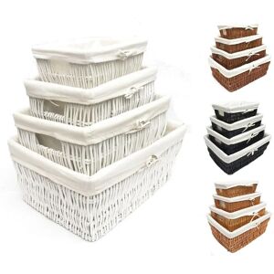 TOPFURNISHING Wider Large Big Deep Lined Kitchen Wicker Storage Basket Xmas Hamper Basket [White,Small 34x22x16cm] - White