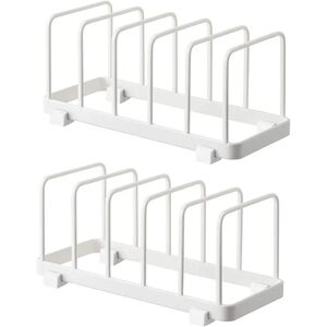 AOUGO Plate Organizer, Dish Drainer, Plate Holders, Plate Shelf Organizer, Cutting Board Storage for Kitchen Counter Cupboard (White, 2 Pieces)