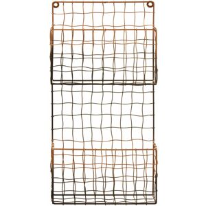 Premier Housewares - Two Toned Wall Mount Magazine Rack Black And Rose Gold Two Tiered File Holder Iron Frame Magazine Rack For Stacking Up Books