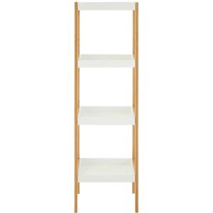 Premier Housewares - White Shelf Unit Bathroom Caddy Wooden Four Tier Bamboo Shelving Unit Bathroom Storage Units Freestanding Bathroom Standing