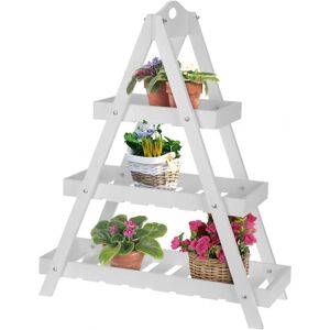 URBN-GARDEN 3 Tier Wooden Flower Stand - White - White