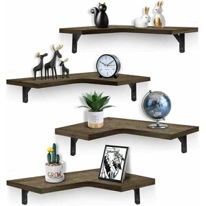 Alwaysh - Promotion Set of 4 Floating Corner Shelves with for Bathroom, Kitchen or Bedroom (Dark Charcoal Black)