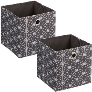 Relaxdays - 2x Fabric Storage Box, White Geometric Pattern, hwd: 30.5 x 30 x 30 cm, Foldable Shelf Baskets, Grey/White