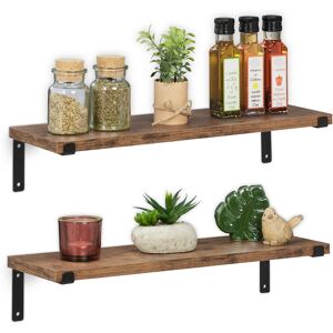 2x Industrial Wall Racks, Hanging Storage Shelves, hwd: 9.5 x 48 x 15.5 cm, Metal & Wood Look, Brown/Black - Relaxdays