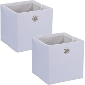 Relaxdays - 2x Storage Boxes, Rectangular Fabric Basket, Container without Lid, Shelf Organiser, 30.5x30.5x30.5 cm, White